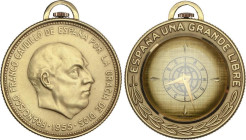 Medalla-Reloj. 1955. CIR BARCELONA. Anv.: FRANCISCO FRANCO CAUDILLO DE ESPAÑA POR LA GRACIA DE DIOS. 1955. Su busto a derecha. Rev.: ESPAÑA UNA GRANDE...