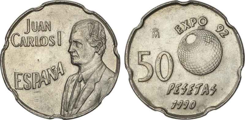 50 Pesetas. 1990. ERROR DEL PANTÓGRAFO. Busto del rey y globo terráqueo más gran...