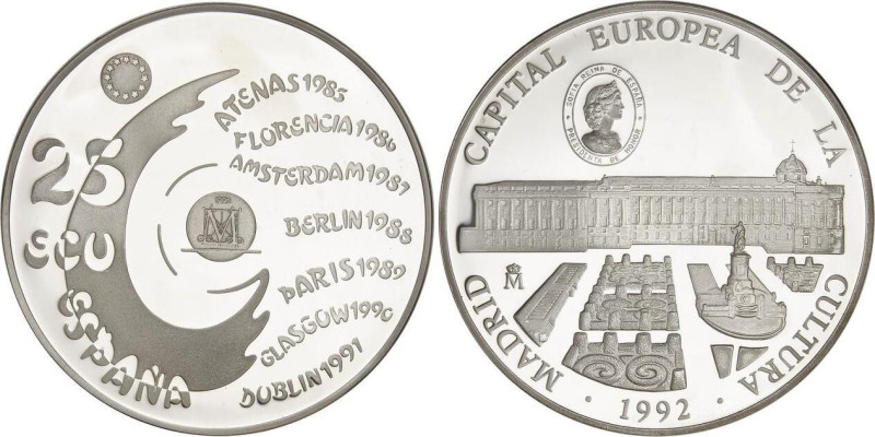 25 Ecu. 1992. MADRID CAPITAL EUROPEA DE LA CULTURA. 167,99 grs. AR. Palacio Real...