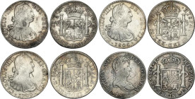 Lote 4 monedas 8 Reales. 1799 a 1820. CARLOS IV (3) y FERNANDO VII. Carlos IV: 1799 F.M. México AC-963, 1806 T.H. México AC-984, 1807 T.H. México AC-9...
