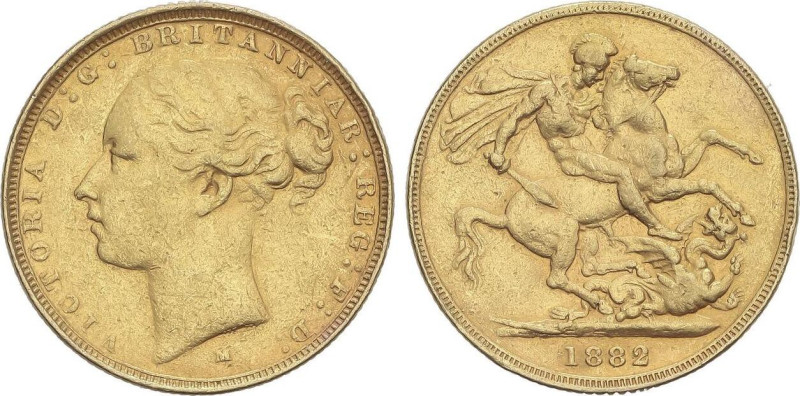 Sovereign. 1882-M. VICTORIA. MELBOURNE. 8,03 grs. AU. (Restos de soldadura a las...