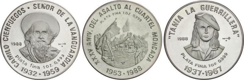 Lote 3 monedas 10 Pesos. 1988. 31, 10 grs cada una. AR. Tania la guerrillera, Ca...