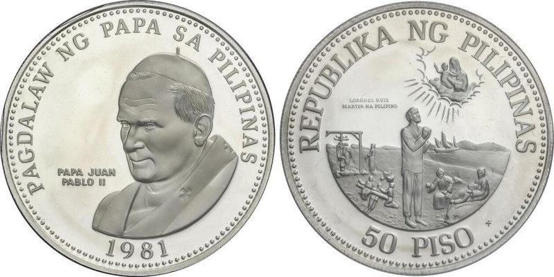 50 Piso. 1981. AR. Visita del Papa Juan Pablo II. Tirada máxima: 3.353 piezas. E...