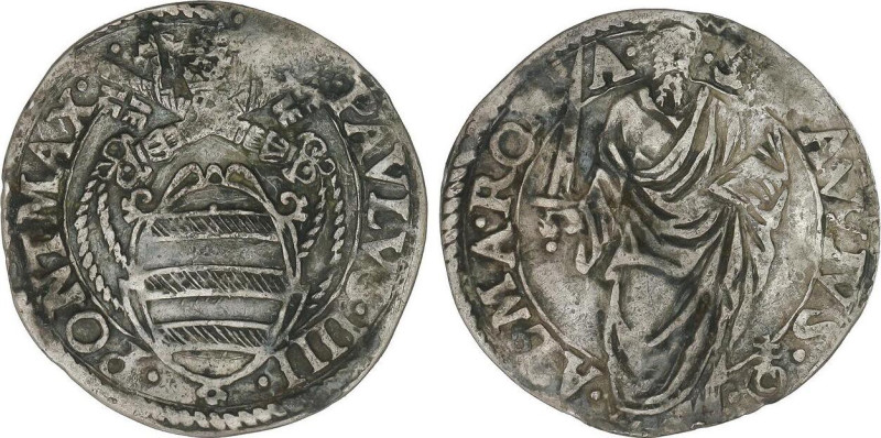 Giulio. (1555-1560). PAULUS IIII. ROMA. 2,93 grs. AR. Pátina. Muntoni-16; Berman...