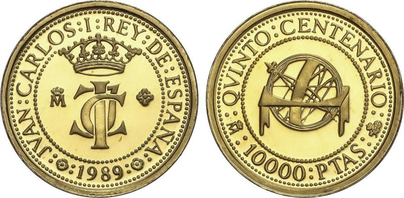 10.000 Pesetas. 1989. 3,37 grs. AU (999)
 I Serie: Esfera armilar. Sin estuche,...