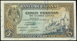 5 Pesetas. 4 Septiembre 1940. Alcazar de Segovia. Serie F. Ed-443a. EBC.