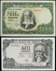 Lote 2 billetes 1.000 Pesetas. 1951 y 1971. Sorolla Sin Serie y Echegaray Serie N. Ed-463, 474b. MBC+ y SC.