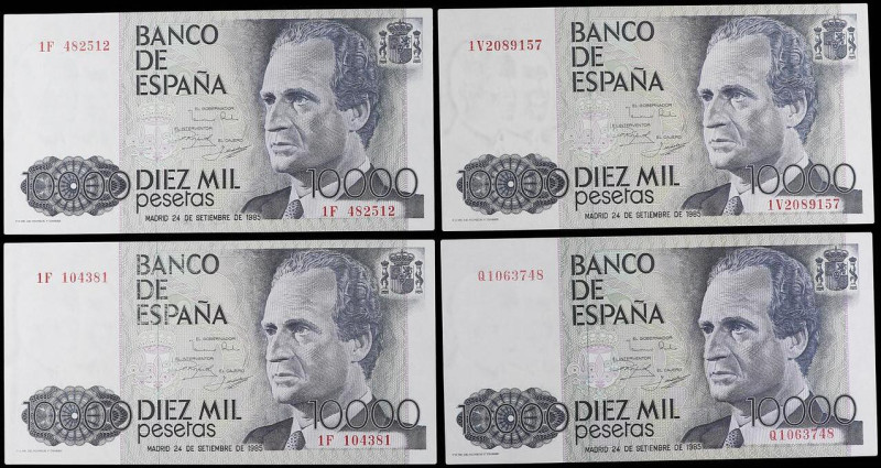 Lote 4 billetes 10.000 Pesetas. 24 Septiembre 1985. Juan Carlos I. Serie Q, 1F (...