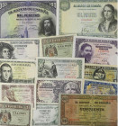 Lote 14 billetes 1 a 1.000 Pesetas. 1928 a 1954. Todos diferentes: Destacan 1 Peseta Septiembre 1940 Carabela, 5 Pesetas 1947 Séneca o 1.000 Pesetas M...
