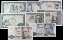 Lote 8 billetes 500 (2) y 1.000 (3), 5.000 (2) y 10.000 Pesetas. 1954 a 1985. Incluye: Zuloaga, Verdaguer, Reyes Católicos, San Isidoro, Echegaray, Ca...
