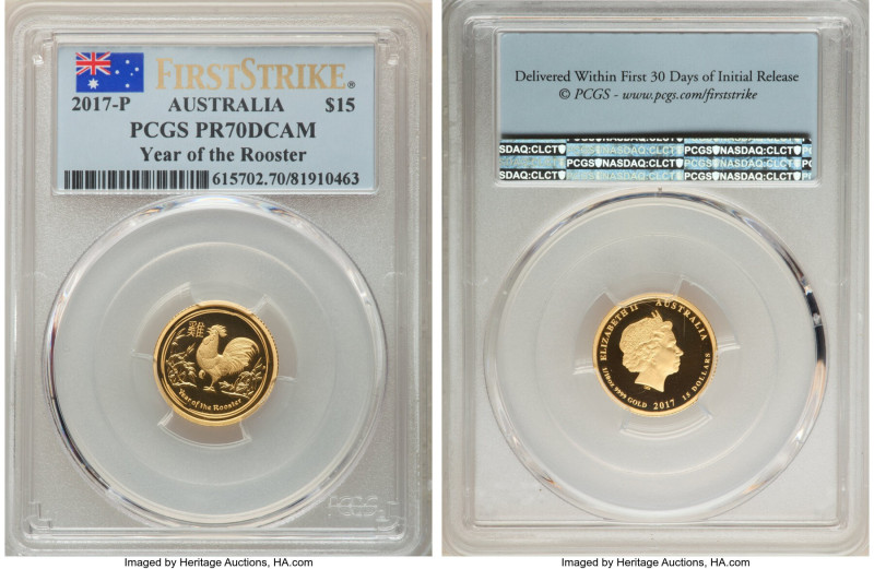 Elizabeth II gold Proof "Year of the Rooster" 15 Dollars 2017-P PR70 Deep Cameo ...