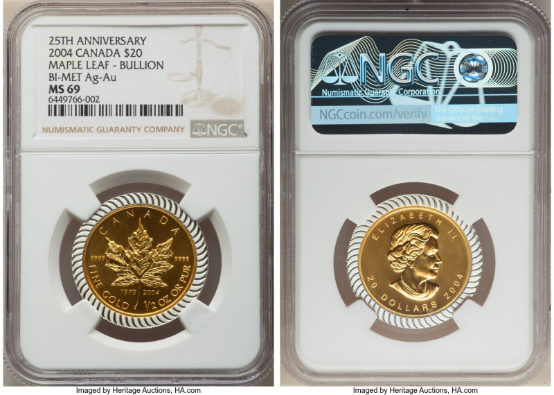 Elizabeth II bi-metallic gold & silver "Maple Leaf - 25th Anniversary" 20 Dollar...