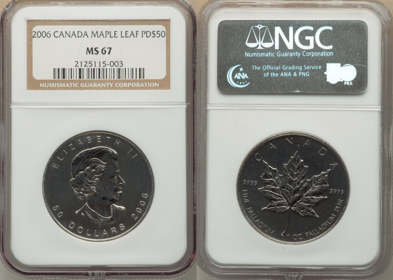 Elizabeth II palladium "Maple Leaf" 50 Dollars 2006 MS67 NGC, KM-Unl. 

HID09801...