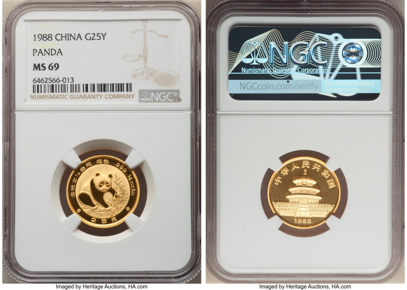 People's Republic gold Panda 25 Yuan (1/4 oz) 1988 MS69 NGC, KM185, PAN-71A. 

H...