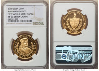 Republic gold Proof "King Ferdinand V" 50 Pesos 1990 PR69 Ultra Cameo NGC, Havana mint, KM299. Hispan-American Figures / 500th Anniversary of America'...