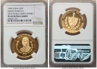 Republic gold Proof "Queen Isabella" 50 Pesos 1990 PR69 Ultra Cameo NGC, Havana mint, KM300. Hispan-American Figures / 500th Anniversary of America's ...