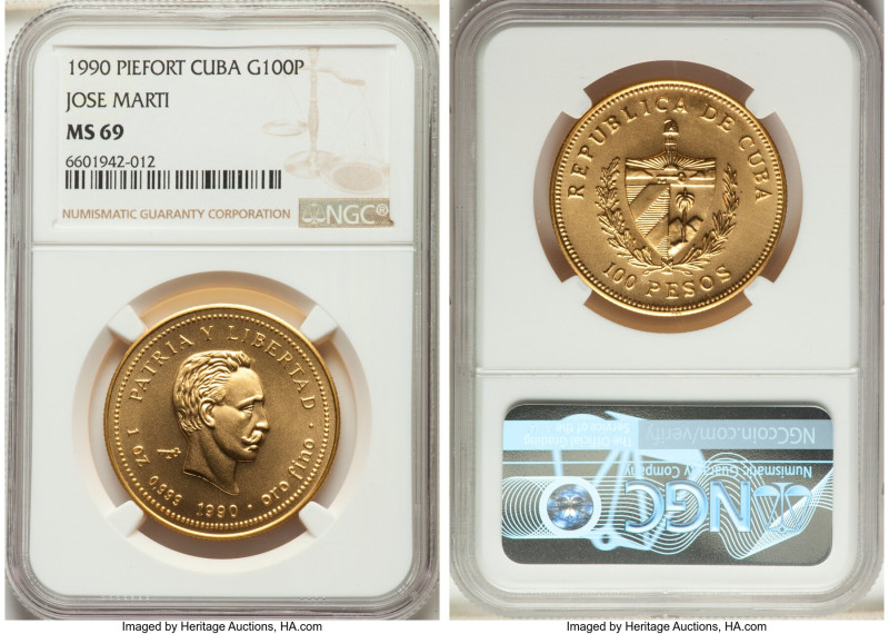 Republic 5-Piece Certified gold Piefort "Jose Marti" Set 1990 MS69 NGC, 1) 100 P...