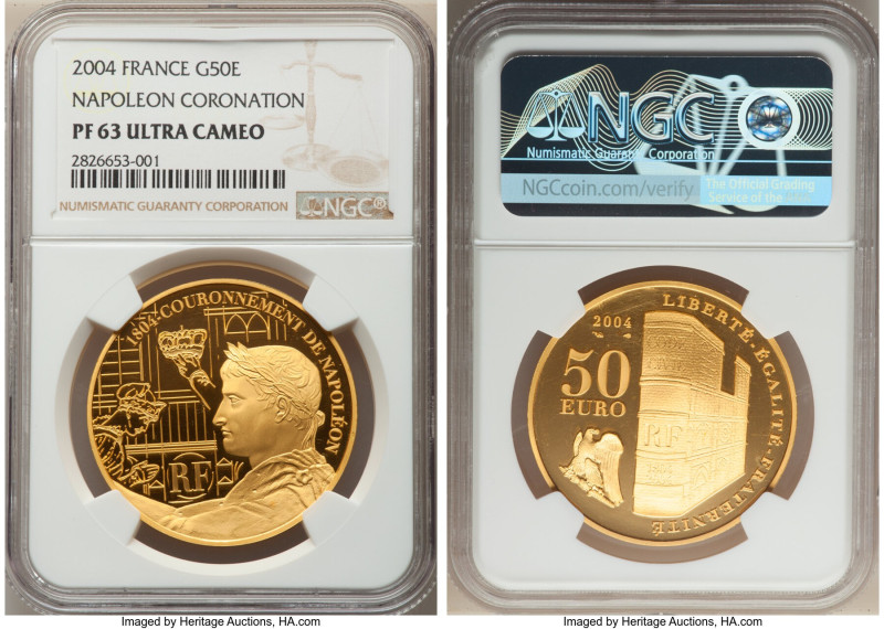 Republic gold Proof "Napoleon Coronation" 50 Euro 2004 PR63 Ultra Cameo NGC, KM1...