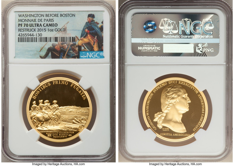 Republic gold Proof Restrike "Washington before Boston" Medal (1 oz) 2015-Dated ...