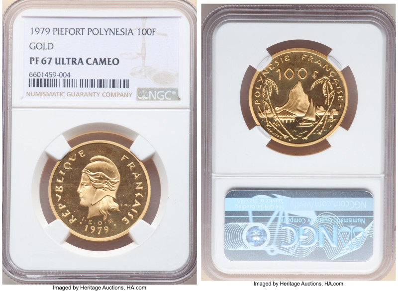 French Colony 7-Piece Certified gold Piefort Proof Set 1979 NGC, 1) 100 Francs, ...