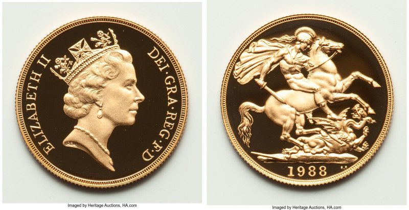 Elizabeth II gold Proof 2 Pounds 1988 UNC, KM944. Mintage: 15,000. Sold with ori...