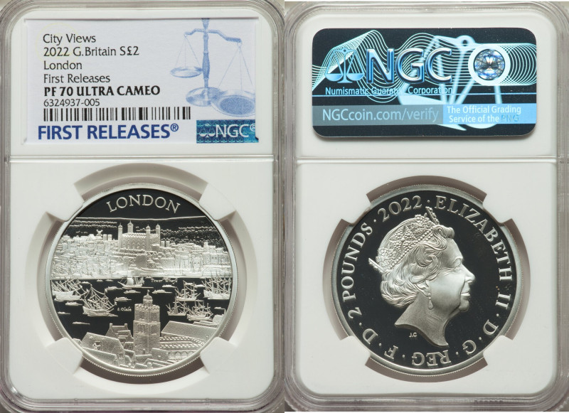 Elizabeth II silver Proof " London City View" 2 Pounds 2022 PR70 Ultra Cameo NGC...