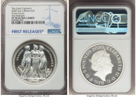 Elizabeth II silver Proof "Three Graces" 5 Pounds (2 oz) 2020 PR70 Ultra Cameo NGC, KM-Unl, S-GE8. Mintage: 3,500. Great Engravers series. First Relea...