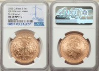 Elizabeth II gold "Platinum Jubilee" 5 Pounds 2022 MS70 Matte NGC, KM-Unl, S-Unl. Limited Edition Presentation Mintage: 750. First Releases. Struck fo...