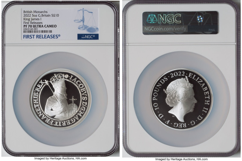 Elizabeth II silver Proof "King James I" 10 Pounds (5 oz) 2022 PR70 Ultra Cameo ...