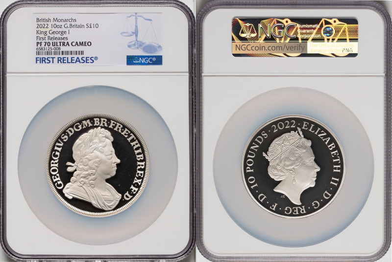 Elizabeth II silver Proof "King George I" 10 Pounds (10 oz) 2022 PR70 Ultra Came...