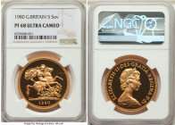 Elizabeth II 4-Piece Certified gold Sovereign Proof Set 1980 NGC, 1) 5 Pounds, PR68 Ultra Cameo 2) 2 Pounds, PR68 Ultra Cameo 3) Sovereign, PR67 Ultra...