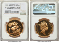 Elizabeth II 4-Piece Certified gold Sovereign Proof Set 1985 NGC, 1) 5 Pounds, PR68 Ultra Cameo 2) 2 Pounds, PR68 Ultra Cameo 3) Sovereign, PR68 Ultra...