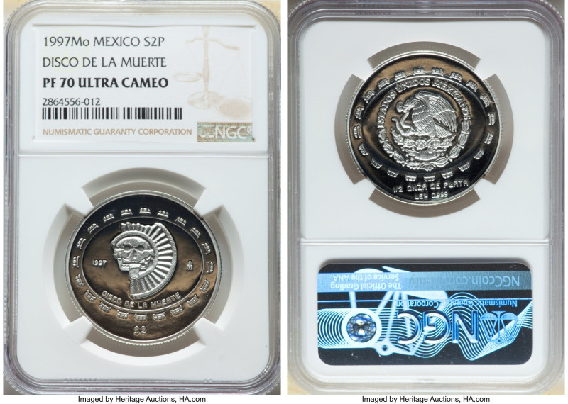 Estados Unidos silver Proof "Disco de la Muerte" 2 Pesos 1997-Mo PR70 Ultra Came...