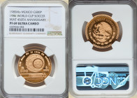Estados Unidos gold Proof "Soccer World Cup" 500 Pesos 1985-Mo PR69 Ultra Cameo NGC, Mexico City mint, KM507.2. Celebrating the 450th anniversary of t...