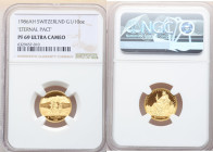 Confederation gold Proof "Eternal Pact" 1/10 Unze (1/10 oz) 1986-AH PR69 Ultra Cameo NGC, Agor mint, KM-XMB6. Depicts the oath of the Old Swiss Confed...