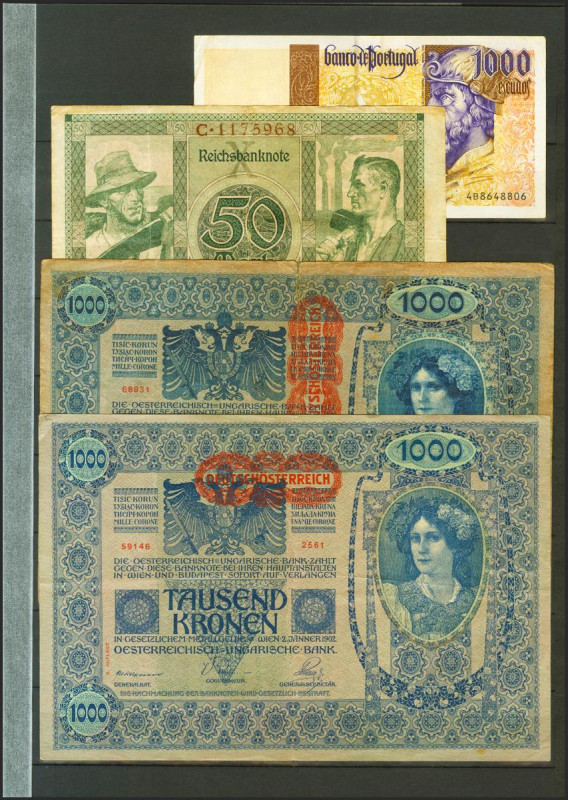 (1902ca). Set of 3 banknotes from Germany and 1 banknote from Portugal. MBC/BC. ...