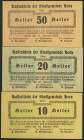 AUSTRIA. NOTGELD (HORN). Complete set of 3 banknotes: 10 Heller, 20 Heller, 50 Heller from 1920. About Uncirculated.