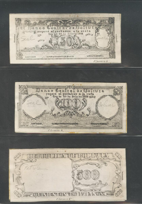 BOLIVIA. Impressive colection of proofs, drafts, photogras taken as models, phot...