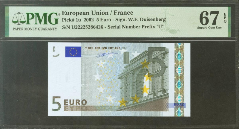 5 Euros. 1 de Enero de 2002. Firma Duisenberg. Serie U (Francia). (Edifil 2021: ...