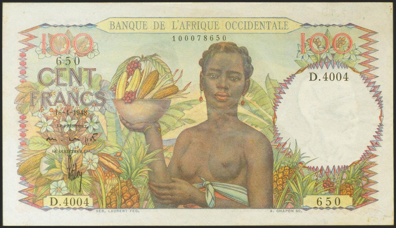 FRENCH WEST AFRICA. 100 Francs. 16 April 1948. (Pick: 40). Less than Extremely F...