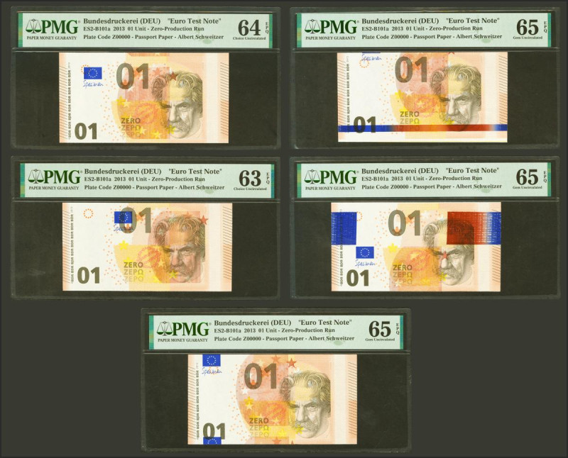 GERMANY. Beautiful set of 5 Euro Test Note banknotes printed in 2013, which incl...