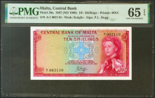 MALTA. 10 Shillings. 1969. Low numbering. (Pick: 28a). PMG65EPQ.