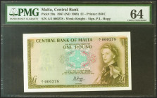 MALTA. 1 Pound. 1969. Low numbering. (Pick: 29a). PMG64.