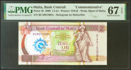 MALTA. 2 Liras. 2000. (Pick: 49). PMG67EPQ.