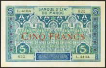 MOROCCO. 5 Francs. (1924ca). (Pick: 9). Spots rust. Extremely Fine.