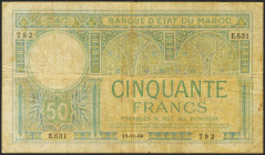 MOROCCO. 50 Francs. 17 November 1932. (Pick: 13). Very rare. Very Good.