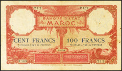 MOROCCO. 100 Francs. 1 April 1926. (Pick: 14). Staples holes. Very Good.