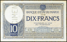 MOROCCO. 10 Francs. (1929ca). SPECIMEN and numbering 000. (Pick: 17as). Spots rust only in the margin. Uncirculated--.