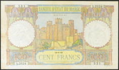 MOROCCO. 100 Francs. 18 June 1946. (Pick: 20). Spots rust. About Uncirculated--.