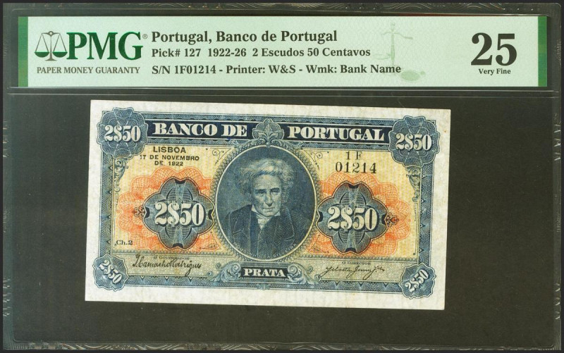 PORTUGAL. 2´50 escudos. 1922. (Pick: 127). Minor repairs. PMG25.